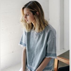 J Brand Dallas Denim Frayed Top - size XS (runs larger)